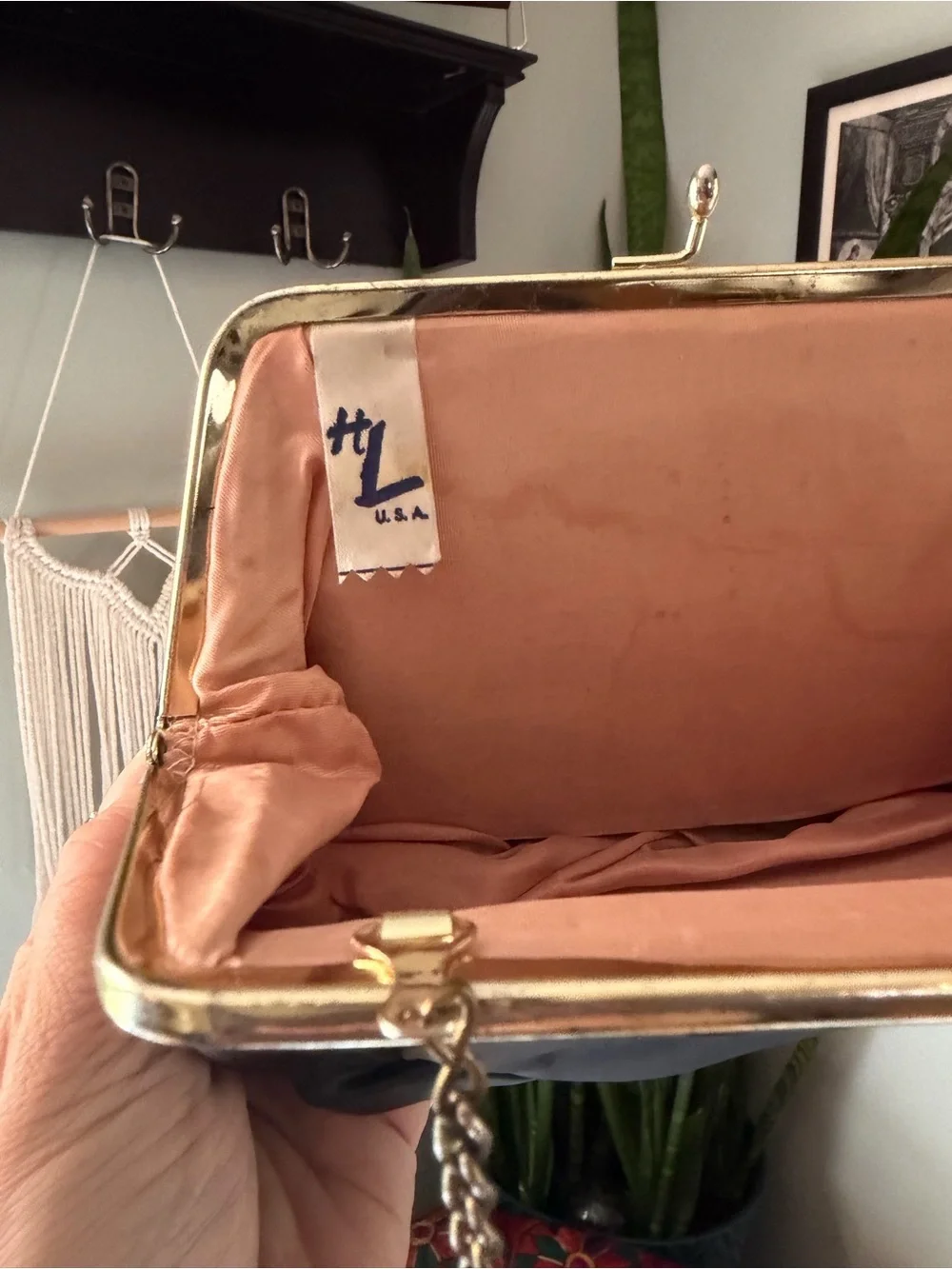 VTG 50s HL Harry Levine Black Satin Kiss-Lock Evening Bag